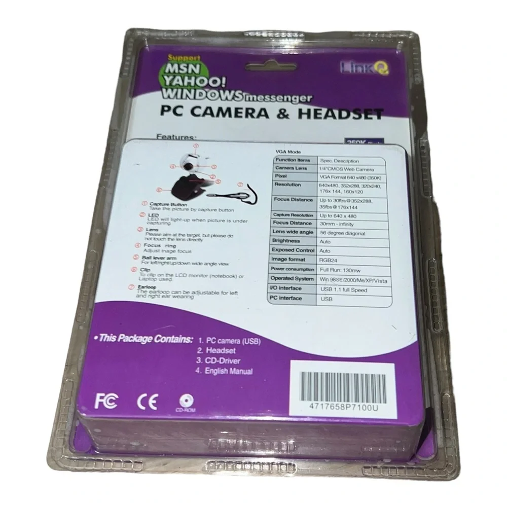 LinkQ PC Camera & Headset Supports MSN Yahoo Windows Messenger New In Box Rare
